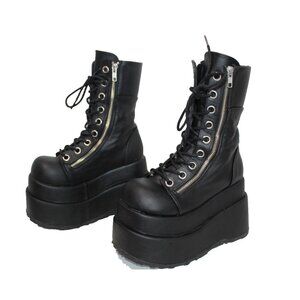 DEMONIA BEAR-265 Women's Platform Black Goth Punk Side Zip Vegan Leather Boots 6